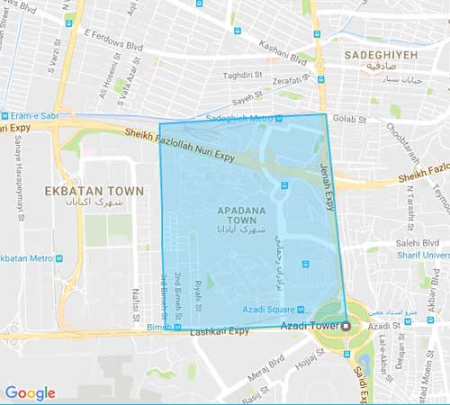 نقشه شهرک آپادانا- تهران