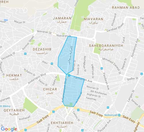 نقشه  کامرانیه - تهران