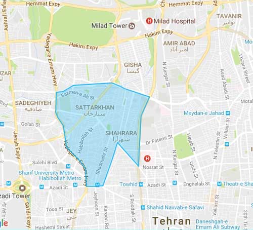 نقشه ستارخان - تهران