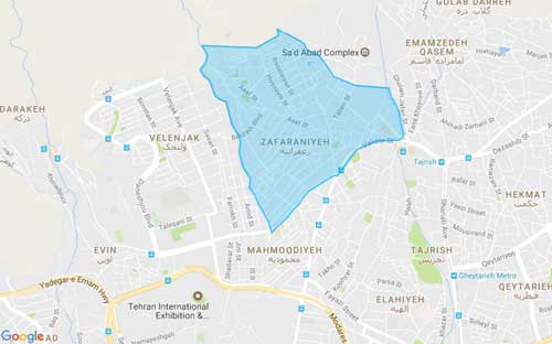 نقشه  زعفرانیه - تهران